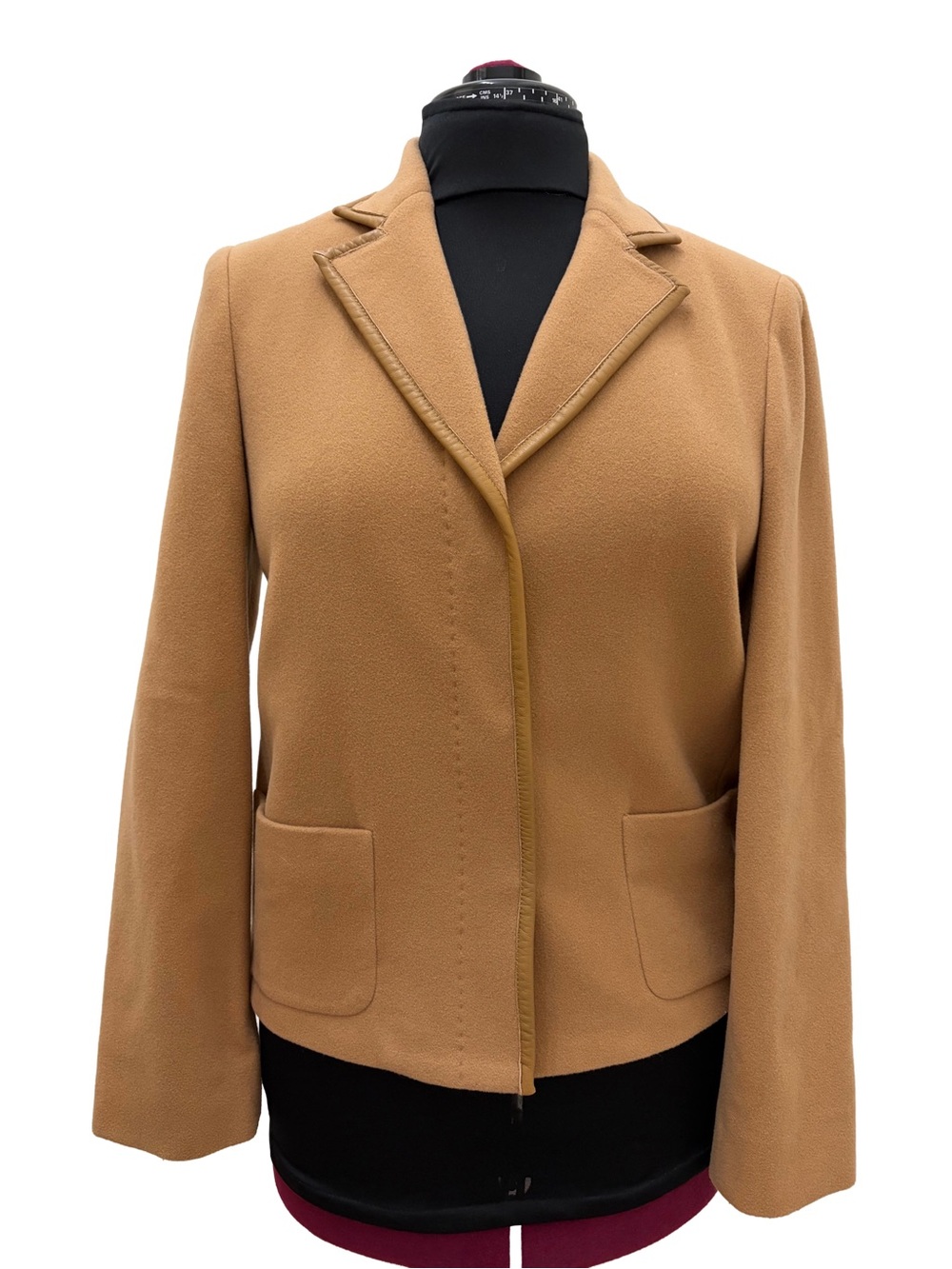 Vintage Jones New York Signature Camel Wool Blazer with Leather Piping - Size 8